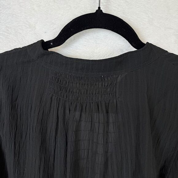 Sam Edelman Emmeline Smocking Trimmed Blouse Black Blouson Sleeves Size Medium - Picture 6 of 13